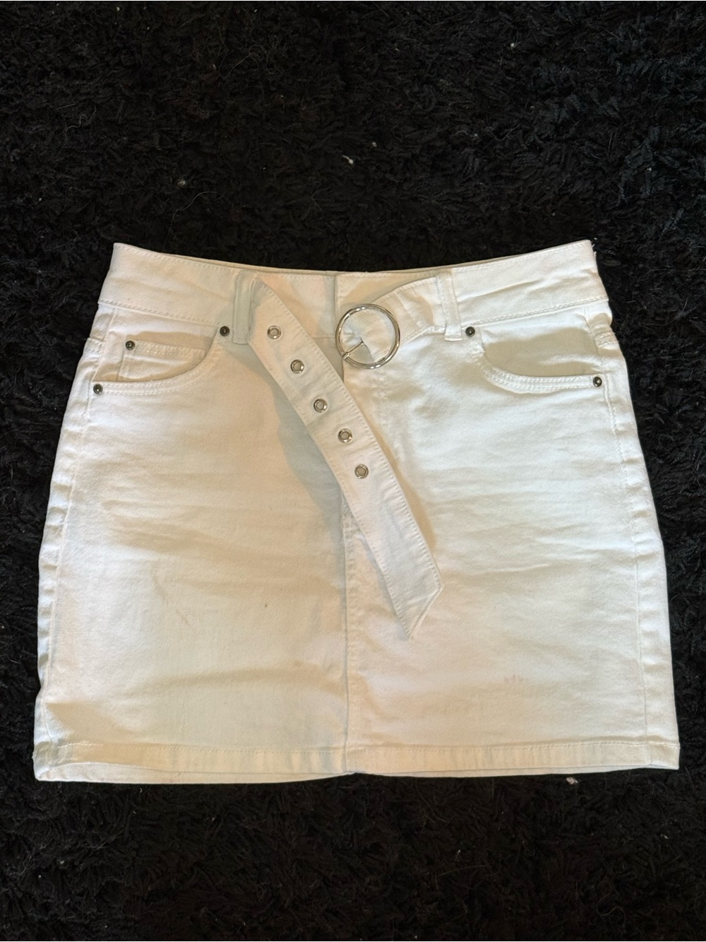 Bershka White Denim Mini Skirt with Ring Belt